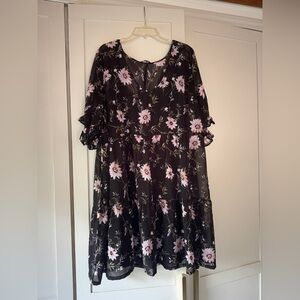 Floral Black and Pink Women's Dress